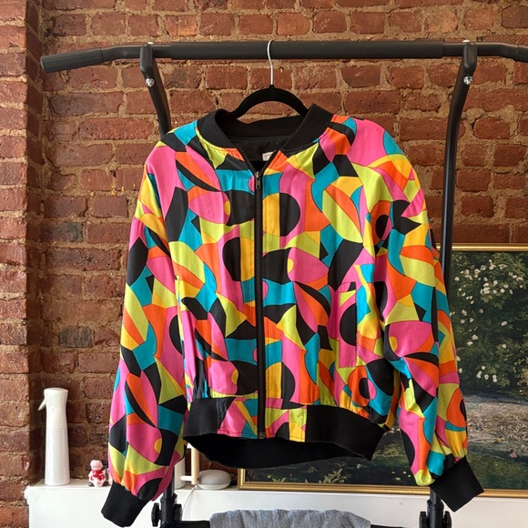 Carol Horn Jackets & Blazers - Women's Multicolor Geometric Bomber Jacket